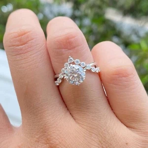 2.00Ct Round IGI E-VS1 Lab Grown Diamond 2 Rowe Engagement Ring 14K White Gold - Picture 1 of 2