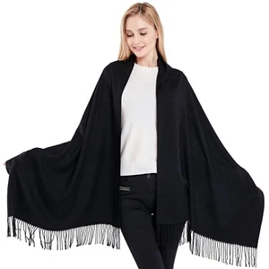 Black Thick Solid Color Design Cotton Blend Shawl Scarf Pashmina CJ Apparel NEW - Picture 1 of 12