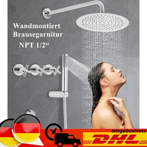 Juego de ducha montado en la pared de 25 cm acero inoxidable cabezal de ducha redondo NPT 1/2" juego de ducha - Imagen 1 de 11