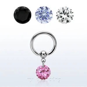 1pc. 14G Surgical Steel Dangling Round CZ Captive Bead Ring Earring 5/16" - 1/2" - Picture 1 of 2