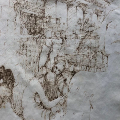 Dessin à l'encre monogrammé et daté 1984 au crayon en bas à droite — 30 x 20 cm. - Photo 1/4