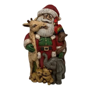 VTG Ceramic Christmas Safari Santa Animals Giraffe Elephant Cubs Monkey 9.5” - Picture 1 of 9