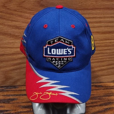 Gorra de béisbol vintage 2002 Team Lowe’s Racing Jimmie Johnson Lightning Sharktooth Foto 1 de 4
