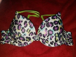 Victoria's Push-Up Plunge Leopard Print White Black Yellow Underwired. Sz 36A - Picture 1 of 2