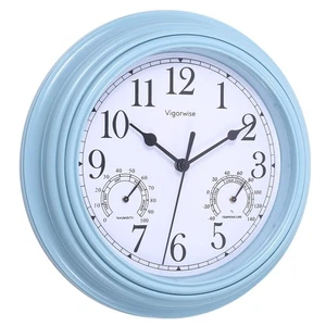 Wall Clock 9 inch Blue Sweep Silent Movement with Temperature Humidity - Picture 1 of 9