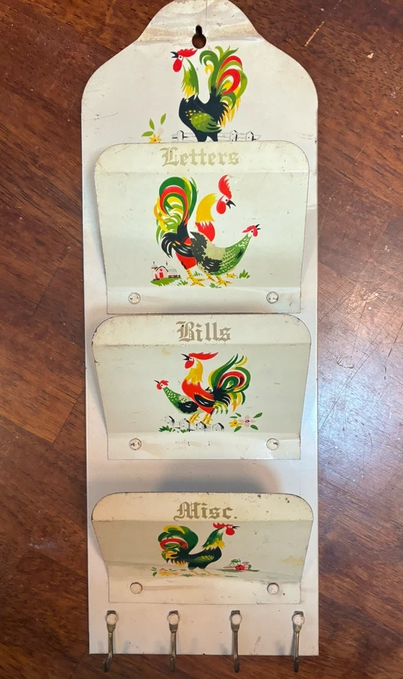 Винтажный металлический оловянный почтовый держатель для ключей MCM деревенский ретро коттедж ферма - Изображение 1 из 4