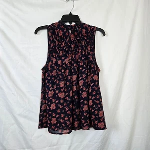 Top da donna Lucky Brand rosa navy floreale senza maniche in chiffon affumicato carriera medio - Foto 1 di 8