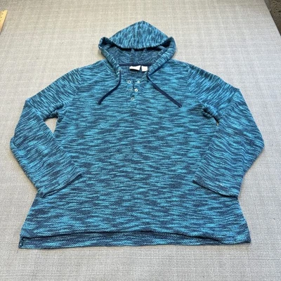 Weekends By Chicos 1 Henley Hoodie Medium 8 Teal Pullover Sweater Coastal - Image 1 of 4