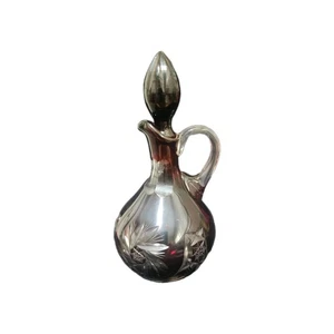 Vintage Rarität böhmisch tiefrot geschliffen auf klarem Kristallglas Karaffe Karaffe Griff 8" - Bild 1 von 7