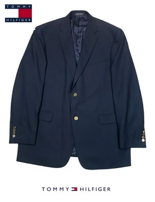 Blazer de lana azul marino Tommy Hilfiger para hombre abrigo deportivo botón dorado talla 46L Foto 1 de 4