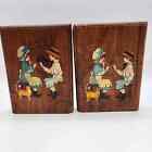 Vintage Rustic Wooden Bookends Prairie Mcm 70S Painted Collectible Mclawhorn
