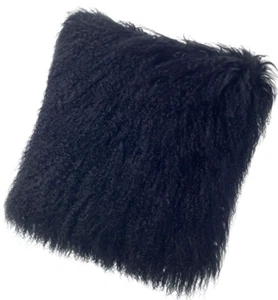 Almohada de cuero 100 % mongol tibetano piel de cordero negro nueva con etiquetas de Nourison Industries - Imagen 1 de 9