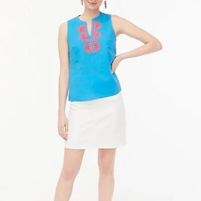 J. Blusa Crew Factory bordada sem mangas azul tamanho 4 - Imagem 1 de 4