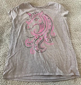 The Children's Place Gray Pink Black Unicorn Short Sleeve T Shirt Size XXL 16 - Picture 1 of 7