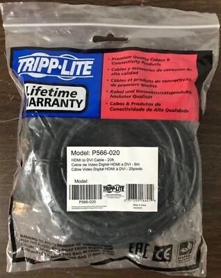 TRIPP LITE CONNECTIVITY P566-020 20FT HDMI TO DVI MONITOR CABLE - Image 1 of 3