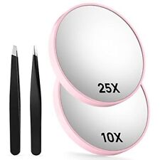 10X & 25X Magnifying Mirrors with Two Eyebrow Tweezers Kits, 3.5" Two Suction