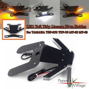 Black LED Light License Plate Holder Tail Tidy Kit For YAMAHA YZF R25 MT03 15-20 - Picture 1 of 12