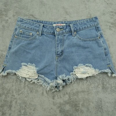 Pantalones cortos de mezclilla Hot Kiss para mujer 4 azules de tiro alto desgastados 30x2 Foto 1 de 4