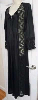 Bata Peignoir de encaje de nailon negro gótico Artemis Vintage Gossard Talla S Foto 1 de 4