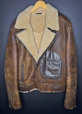 $6995 Ralph Lauren Etiqueta Púrpura Grande Piel de Oveja Chaqueta de Aviador Cuero RRL De Colección Foto 1 de 4