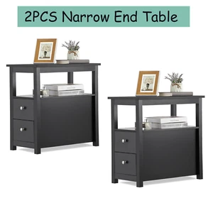 2X Narrow End Table for Small Spaces Rectangular Sofa Side Table for Living Room - Picture 1 of 16