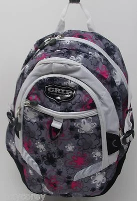 Grip High Sierra 白色和灰色花朵主流书包背包 19x13x7 全新带标签 — 第 1/2 张图片