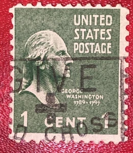 Rare East-facing George Washington 1 Cent Stamp w/Red Cross Cancel HandStamp - Picture 1 of 2
