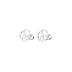 999 Fine Silver 6mm Peace Symbol CND Sign Barbell Bead Ball Screw Back Earrings - Picture 1 of 12