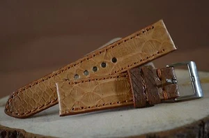 CORREA RELOJ 22 20 18 MM MARRON TABAC GENUINA PIEL PITON MA STRAP HECHA A MANO - Picture 1 of 10
