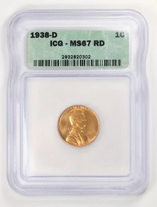 1938-D Lincoln Wheat Cent 1C ICG MS67 RD - Picture 1 of 4