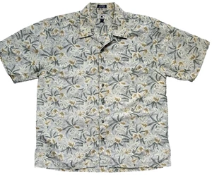 VTG Cutter & Buck Mens Button Down Shirt Green Floral Print L Cruisewear Linen - Picture 1 of 7