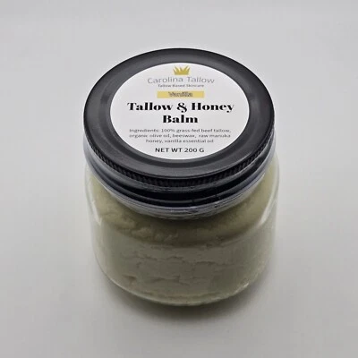 Vanilla- Tallow and Honey Balm (100% grass-fed), 8oz Jar (200g) - Image 1 of 2
