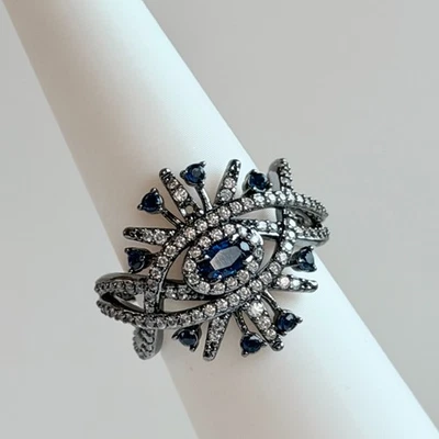 Anillo Fiesta Bomba Talla 8 Reign Villain "Espejo Espejo En La Pared" Zafiro Azul Circonita cúbica Foto 1 de 4