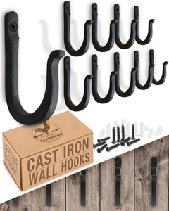 Railroad Spike Cast Iron Hooks (10 Pack) Handmade Blacksmith, Wall Mounted Fa... - Picture 1 of 9