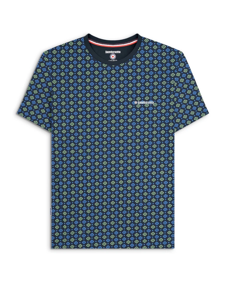 Lambretta Mens Basil All Over Geometric Smart Classic Retro T-Shirt - Image 1 of 1