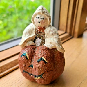 VTG Linda Lindquist Baldwin Broomsnickle Ghost Owl Pumpkin Enesco Figurine 1999 - Picture 1 of 15