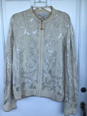 St. John Sport Metallic Gold & Tan Full Zip Jacket With Rope Pattern Size XL. - Image 1 of 4