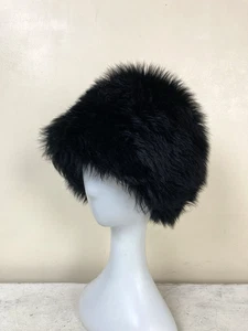 Vintage Kunstfell Pillendose Mütze schwarz One Size 80er 90er Damen Wintermütze - Bild 1 von 5