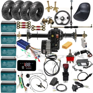 Kit Assale Posteriore 30'' 72V 1500W Motore Differenziale Ruota 13x5-6'' per Golf Cart ATV - Foto 1 di 22