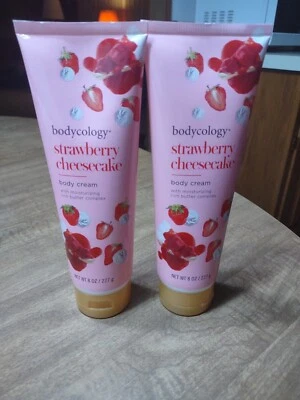 LOT OF 2 Bodycology STRAWBERRY CHEESECAKE  Body Cream Lotion 8.oz Each   - Image 1 of 3