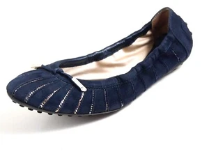 Tod's Bailarinas ante Azul Lentejuelas Doradas Mujer Talla Eu 37.5 US 7.5 - Imagen 1 de 8