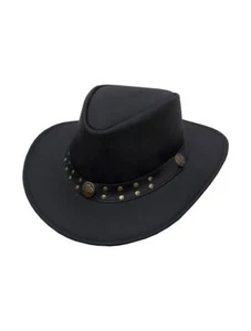 Cappello da cowboy western con borchie in pelle premium nero con grana superiore da uomo - Foto 1 di 5