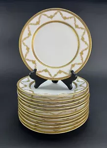 Ornate Set 12 Limoges French Porcelain Gold GIlt 10.25" Dinner Plates - Picture 1 of 6
