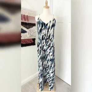 H&M Sleeveless Printed Silk Maxi Slip Dress White/Blue Size 10 NWT - Picture 1 of 12