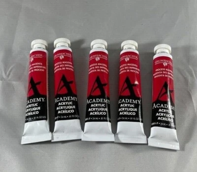 Grumbacher Academy Acrylic Paint Process Magenta Lot of 5 Metal Tube 24ml .81oz  - Image 1 of 3