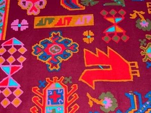 2/3 Yd Southwestern Symbols Red Pink Teal Cotton Quilt Fabric by Springs - Picture 1 of 4