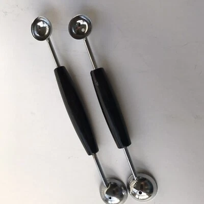 2 bolas de melón EKCO de colección mango negro cabezas dobles 3/4" 1 1/4" cucharada de bola EE. UU. Foto 1 de 4