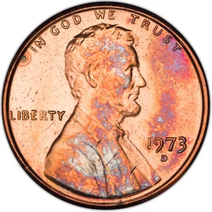1973-D LINCOLN MEMORIAL CENT PENNY BU UNC COLOR TONED GEM - Picture 1 of 2