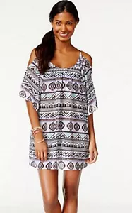 Miken Junior X-Small Cold Shoulder Black Tribal Print Swimsuit Cover-Up NWT XS - Picture 1 of 5