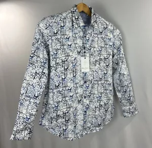 Camicia Robert Graham con bottoni uomo 2XL colorata vibrante bianca blu opera d'arte nuova con etichetta - Foto 1 di 13